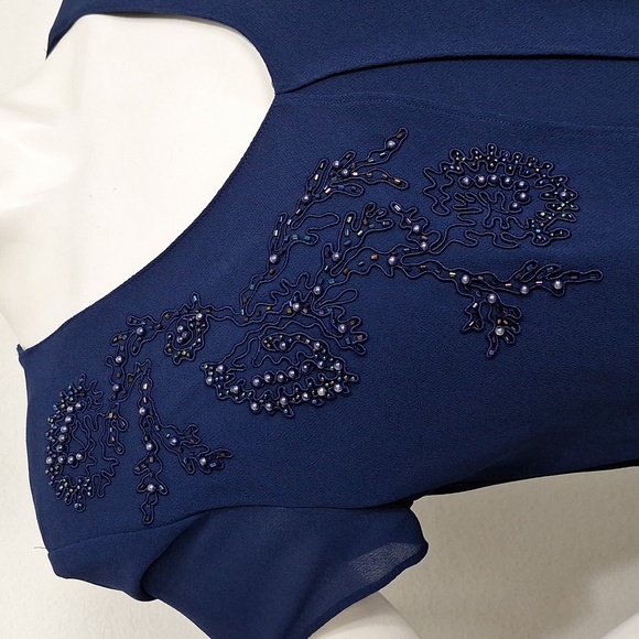 Positive Attitude Vintage Navy Blue Embroidered Beaded Fairy Maxi Dress Size 10 - Picture 4 of 12